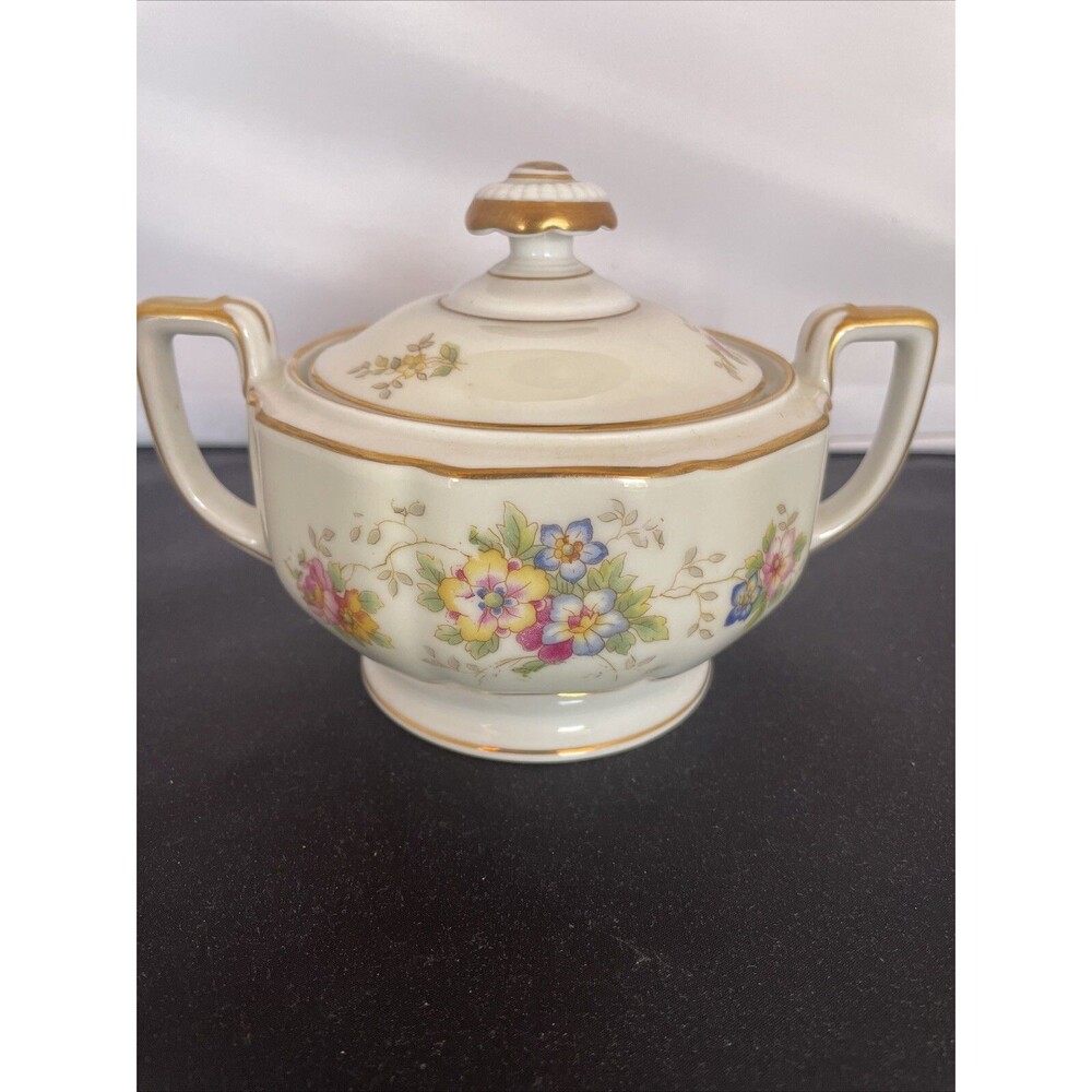 Heinrich H&C Selb Bavaria Germany Floral Gold HC206 Sugar Bowl And Lid